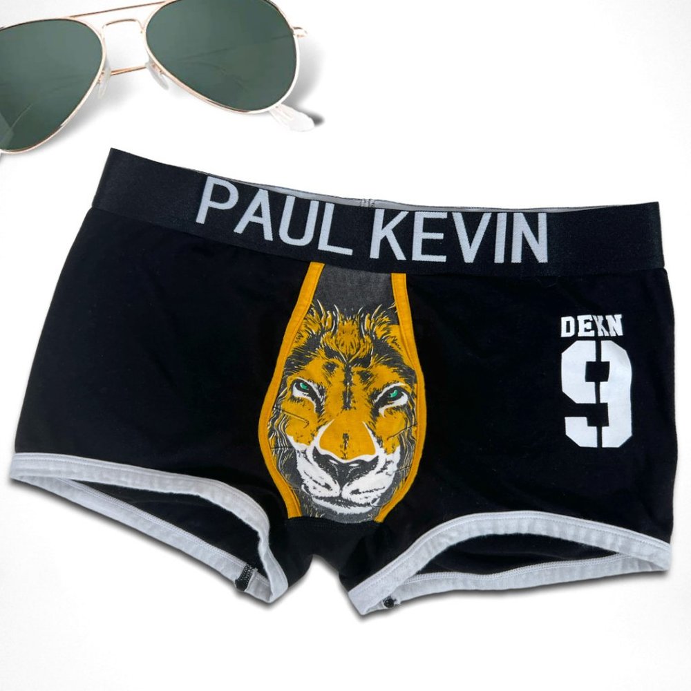 Paul Kevin Low Rise Boxer Brief with Lion Head Pouch  Black Gold  Mens Size M